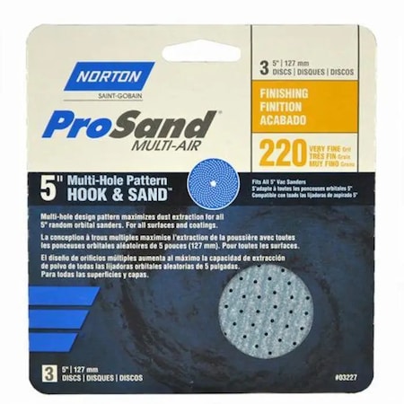 Norton Co 5" ProSand Universal Hole Sanding Disc 220-Grit, PK 3 03227